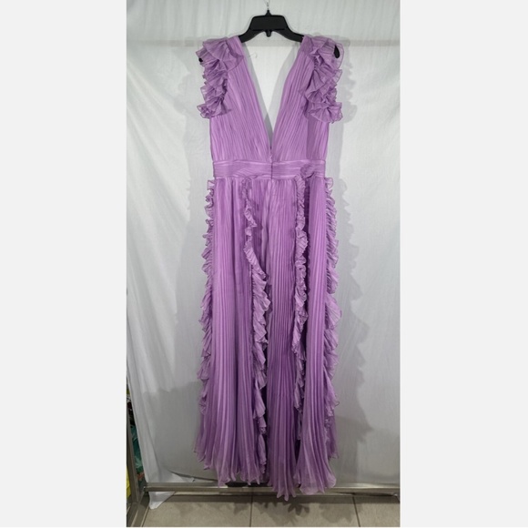 NEW IEENA Mac Duggal [ 12 ] Pleated Ruffle Cap Sleeve‎ Flowy A Gown Lilac Purple - Picture 12 of 16